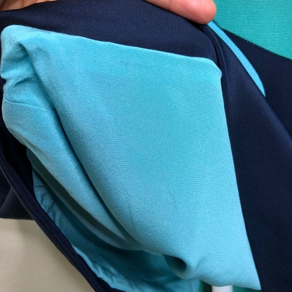 Lela Rose Silk Dress Size 10 Sleeveless Sheath Blue Green Abstract Cocktail - Picture 12 of 16